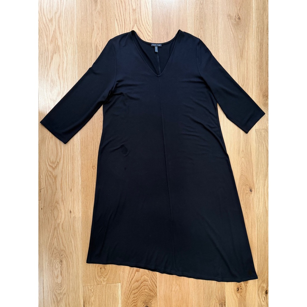 Eileen Fisher Assymetrical A-Line Black Jersey Knit Dress Sz XL